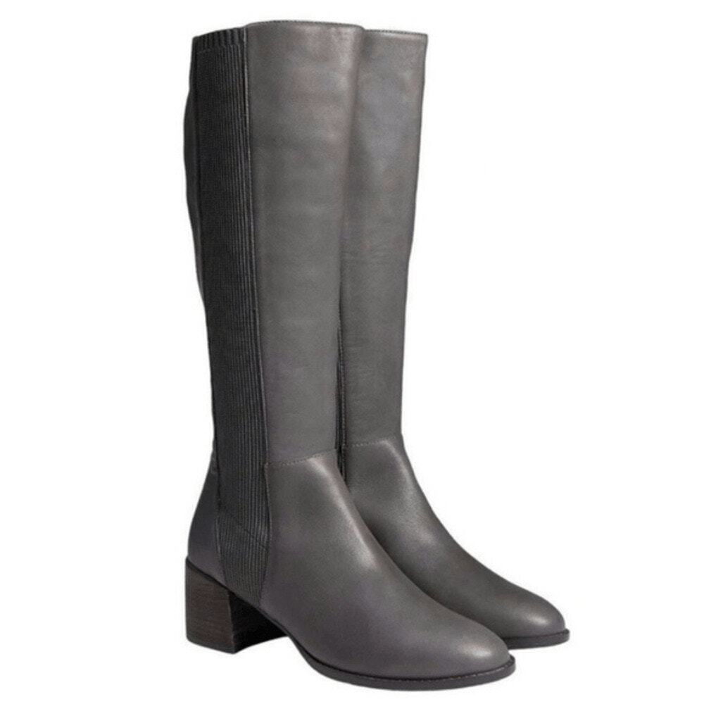 Eileen Fisher NWOB Destry Leather Knee High Boot Graphite Size 6 Elastic Panel